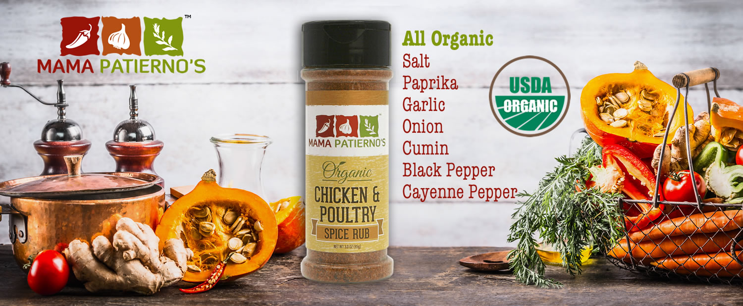 Mama Patierno's Chicken and Poultry Seasoning Page shows ingredients.