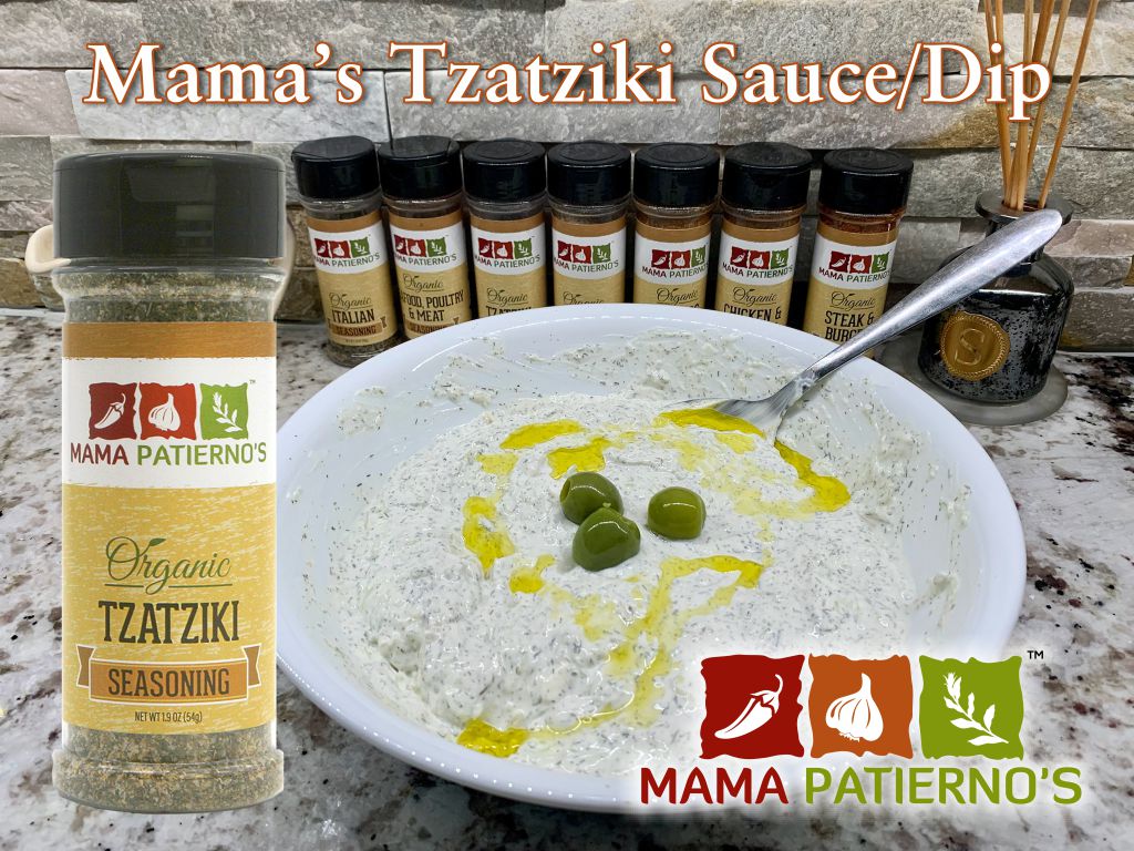 Mama Patierno's Tzatziki Sauce / Dip Recipe page header showing the actual dish when complete