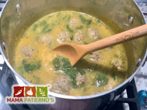 Mama Patierno's Organic Wedding Soup Recipe image of bowl cooking soup.