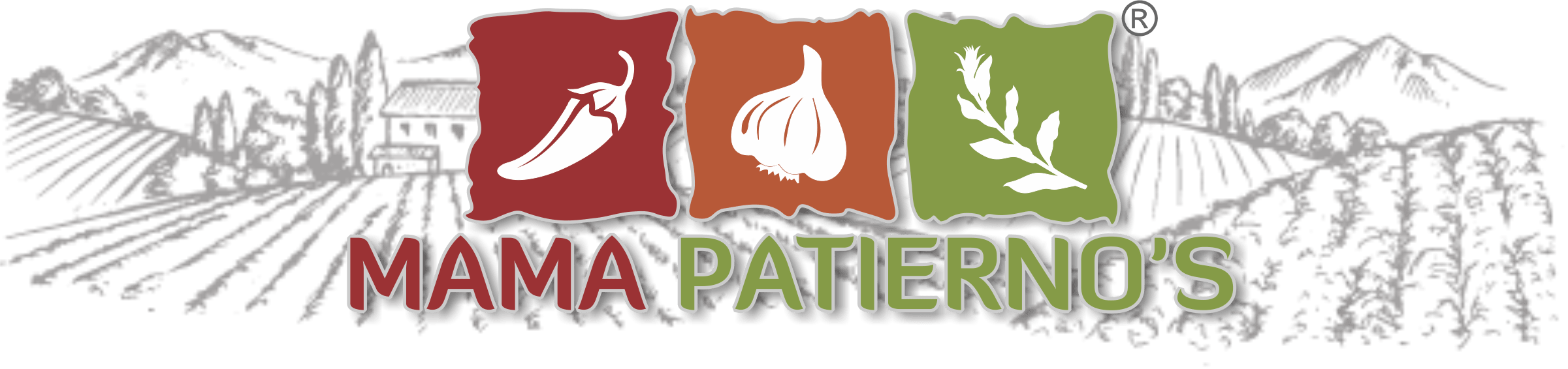 Mama Patierno's Logo with farm background