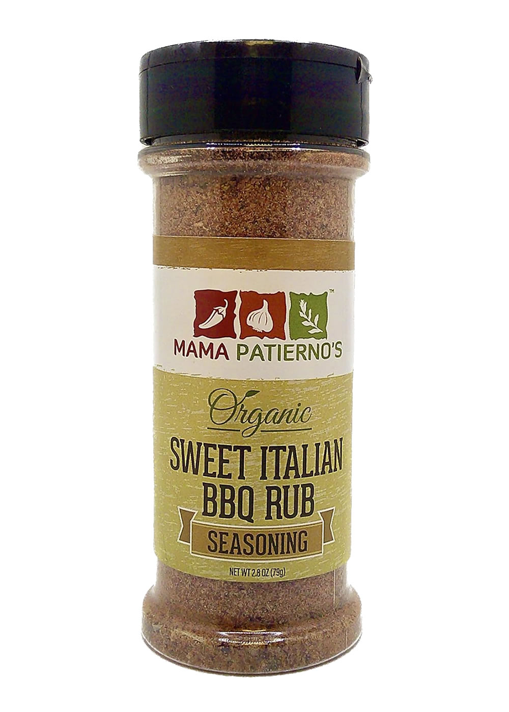 Mama Patierno's Organic Sweet Italian BBQ Rub Front bottle Image.