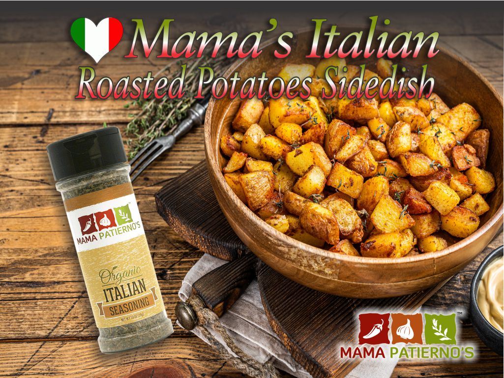 Mama Patierno's Italian Roasted Potatoes Side Dish Recipe Header Image of the dish complete